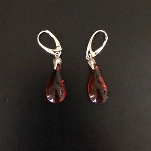 Amber and Sterling Silver Teardrop Earrings